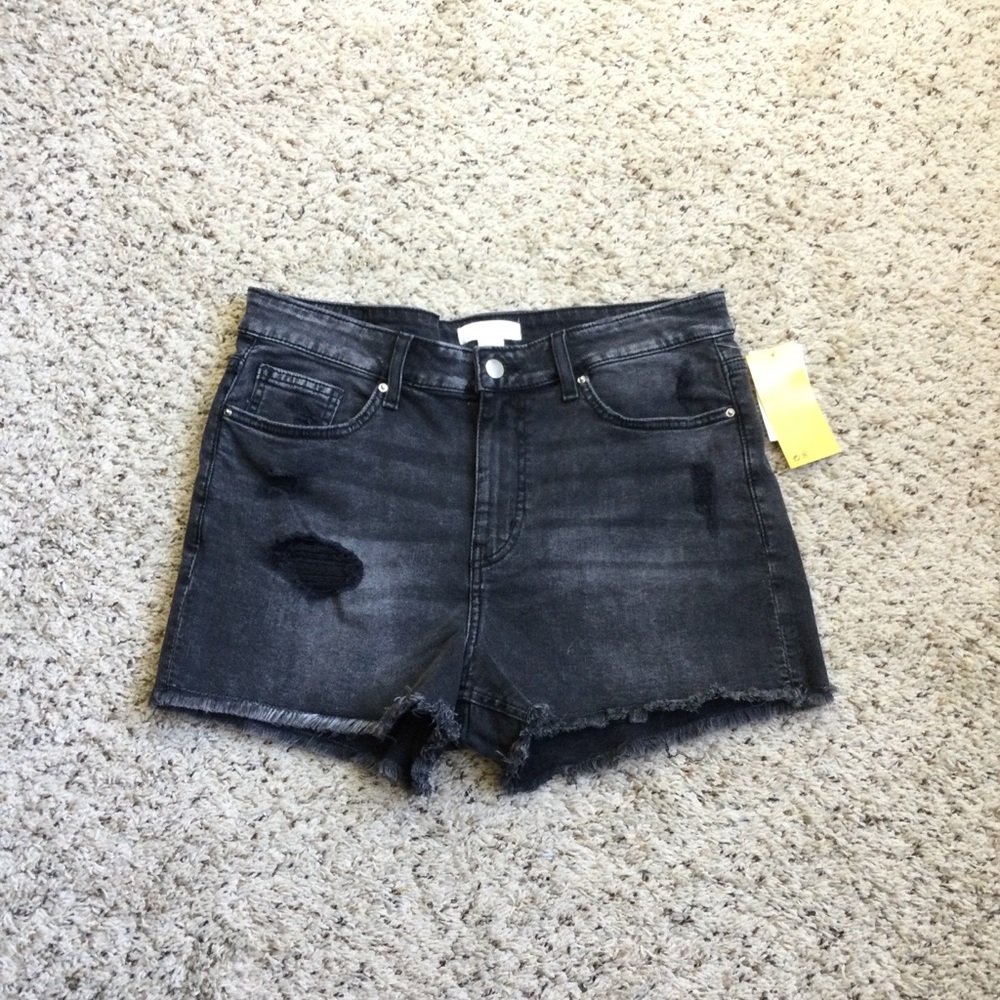 H&M DENIM SHORTS Black Cutoff Jean High Waisted Distressed Size 10